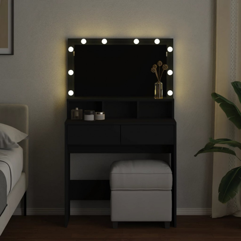Toaletka z oświetleniem LED, czarna, 80x41x134,5 cm