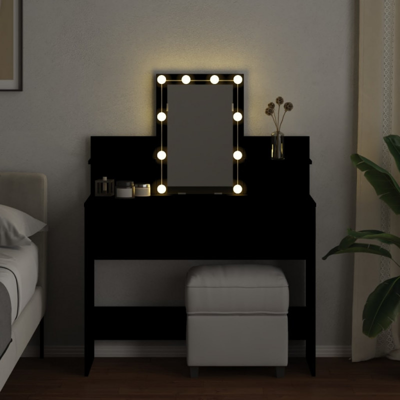 Toaletka z oświetleniem LED, czarna, 100x40x130 cm