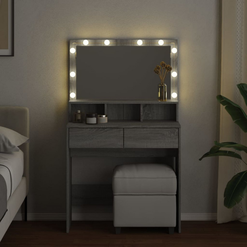 Toaletka z oświetleniem LED, szary dąb sonoma, 80x41x134,5 cm