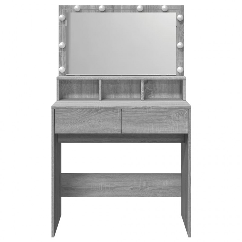 Toaletka z oświetleniem LED, szary dąb sonoma, 80x41x134,5 cm