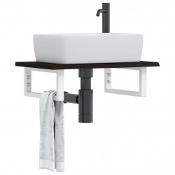 Półka ścienna pod umywalkę, stal i lite drewno dębowe