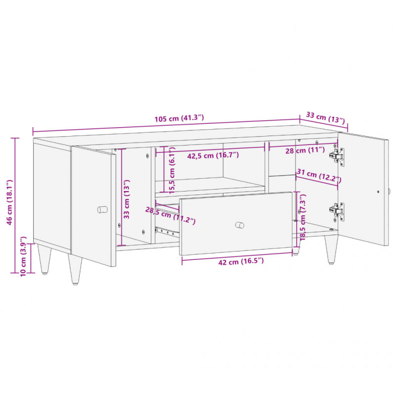 Szafka pod telewizor, 105x33x46 cm, lite drewno mango