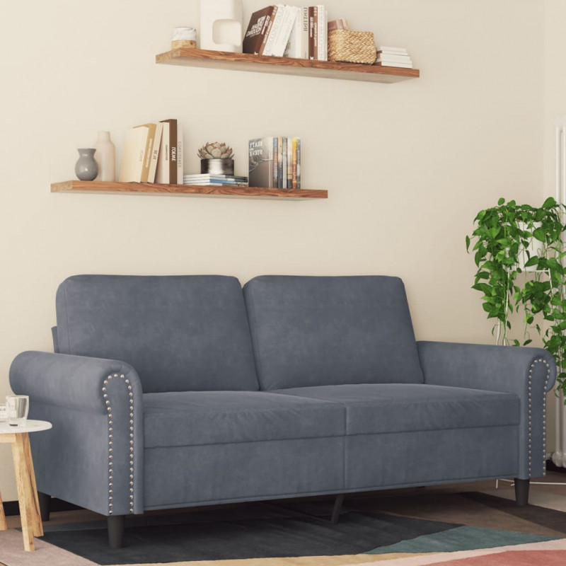 Sofa 2-osobowa, ciemnoszary, 140 cm, tapicerowana aksamitem