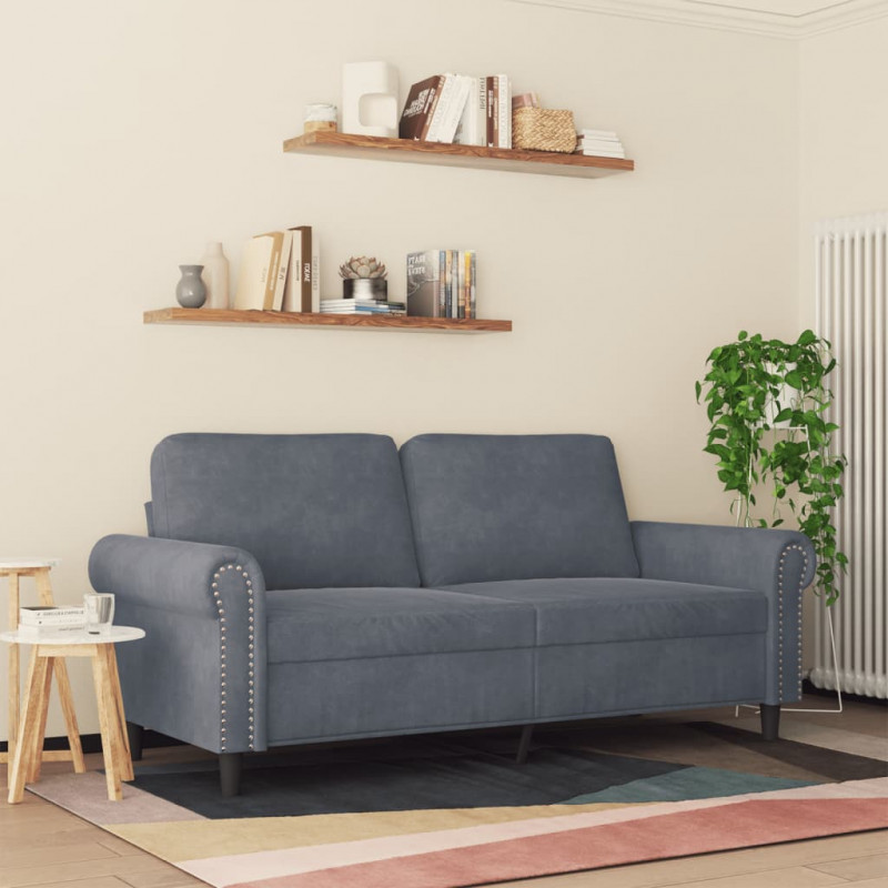 Sofa 2-osobowa, ciemnoszary, 140 cm, tapicerowana aksamitem
