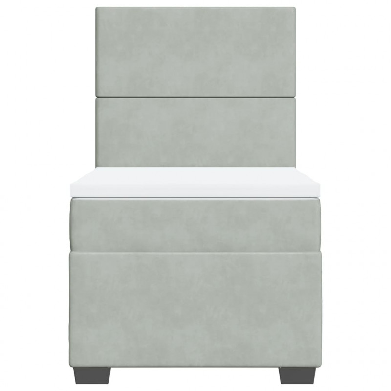 Łóżko kontynentalne z materacem, jasnoszare, aksamit, 100x200cm