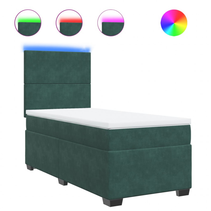 Łóżko kontynentalne z materacem, zielone, aksamit, 90x190 cm