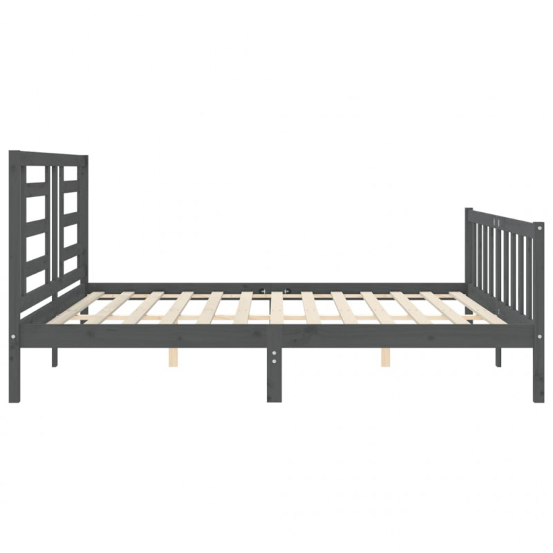 Rama łóżka z wezgłowiem, szara, 200x200 cm, lite drewno