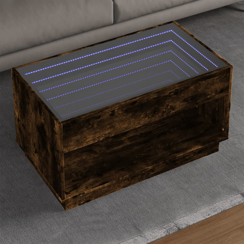 Stolik kawowy z LED Infinity, przydymiony dąb, 90x50x50 cm