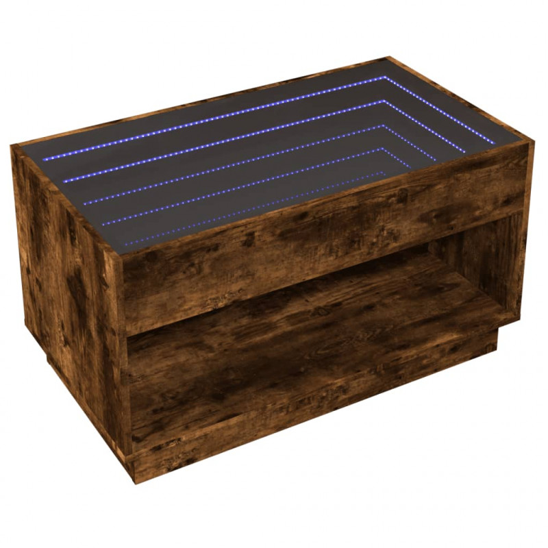 Stolik kawowy z LED Infinity, przydymiony dąb, 90x50x50 cm
