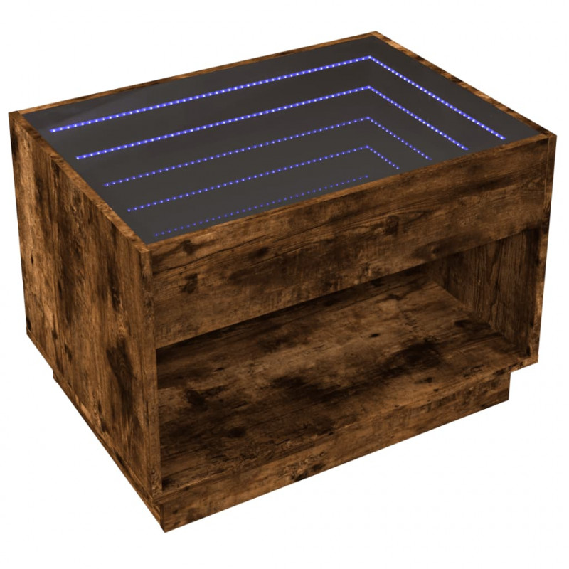 Stolik kawowy z LED Infinity, przydymiony dąb, 70x50x50 cm