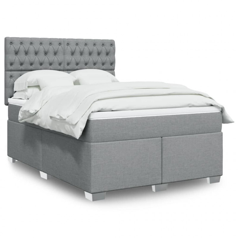 Łóżko kontynentalne z materacem, jasnoszare 140x200 cm, tkanina