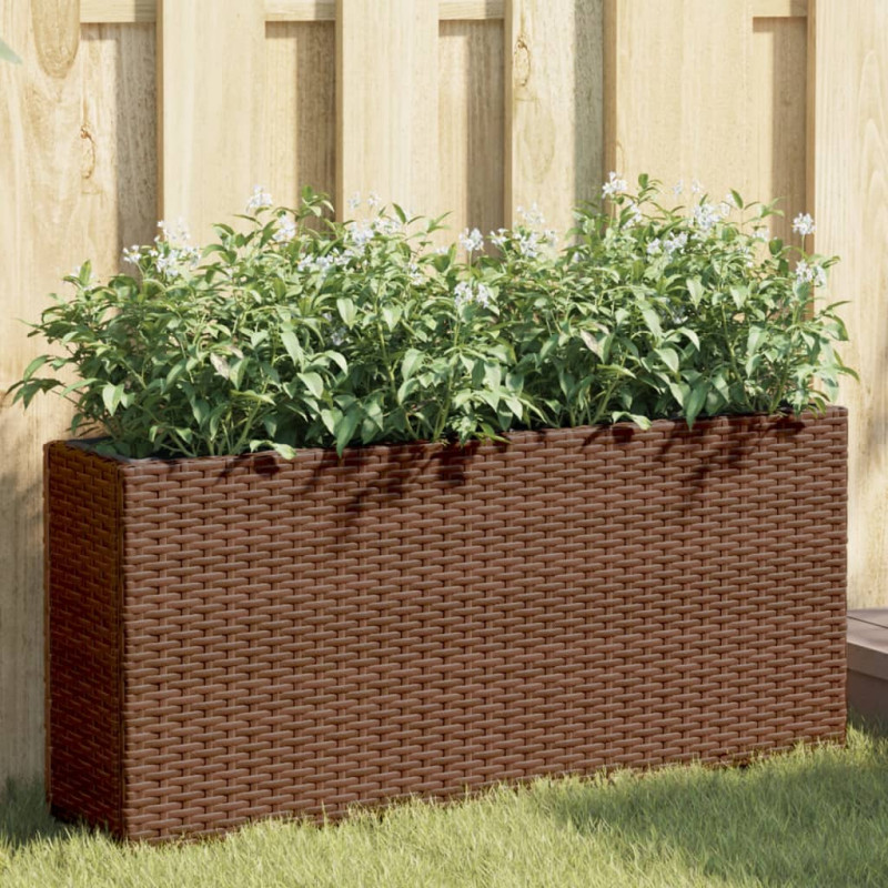 Donica ogrodowa z 2 wkładami, brązowa, 90x20x40 cm, rattan PE