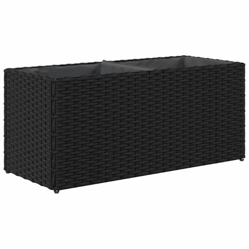 Donica ogrodowa z 2 wkładami, czarna, 72x30x32 cm, rattan PE