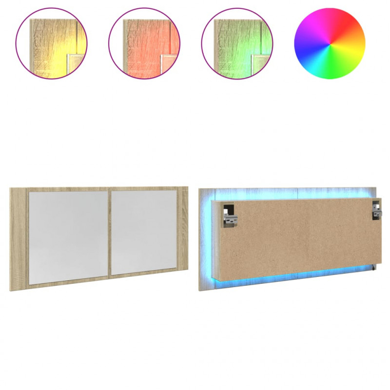 Szafka z lustrem i LED, dąb sonoma, 100x12x45 cm