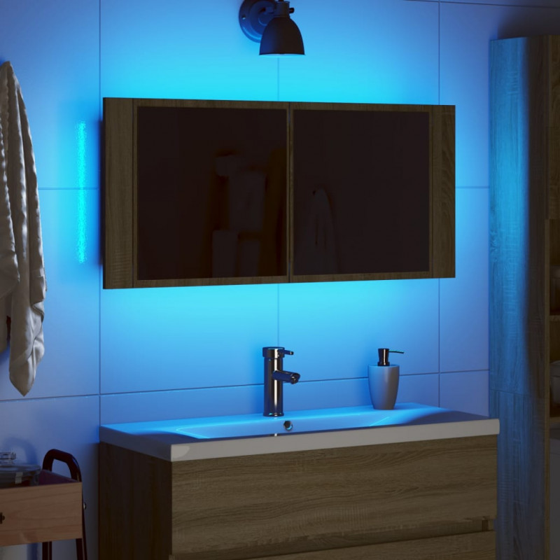 Szafka z lustrem i LED, dąb sonoma, 100x12x45 cm