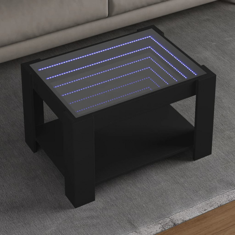 Stolik kawowy z LED czarny 73x53x45 cm, materiał drewnopochodny