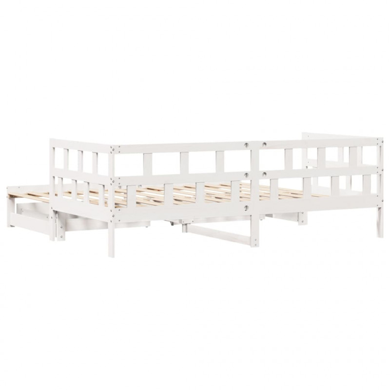 Sofa rozsuwana z szufladami, bez materaca, białe, 90x190 cm