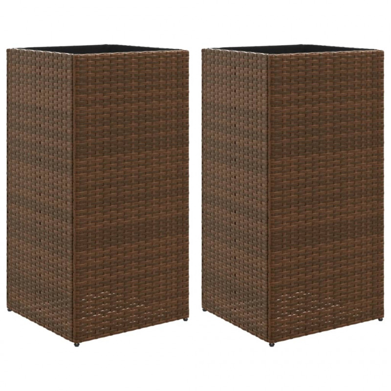 Donice ogrodowe, 2 szt., brązowe, 40x40x80 cm, rattan PE