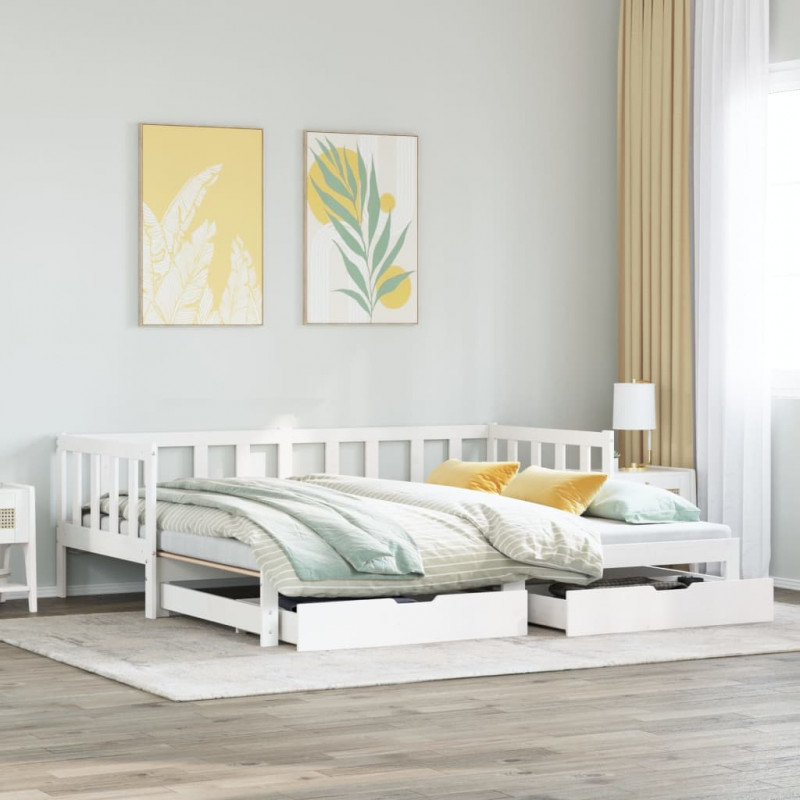 Sofa rozsuwana z szufladami, bez materaca, białe, 90x190 cm