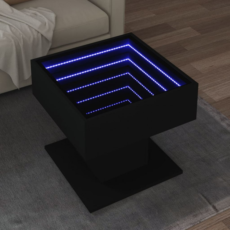 Stolik kawowy z LED czarny 50x50x45 cm, materiał drewnopochodny