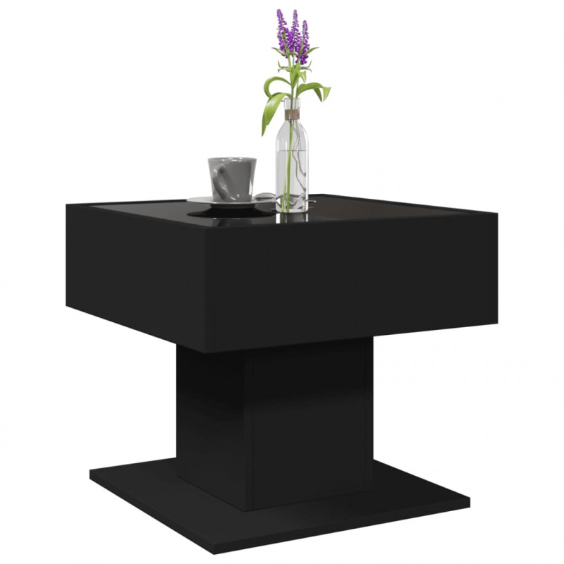 Stolik kawowy z LED czarny 50x50x45 cm, materiał drewnopochodny
