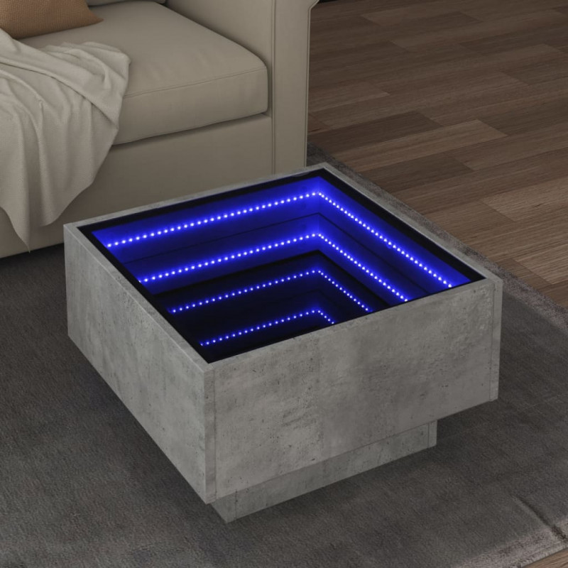 Stolik kawowy z LED, szarość betonu, 50x50x30 cm
