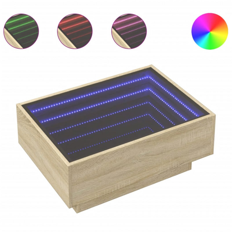 Stolik kawowy z LED, dąb sonoma, 70x50x30 cm