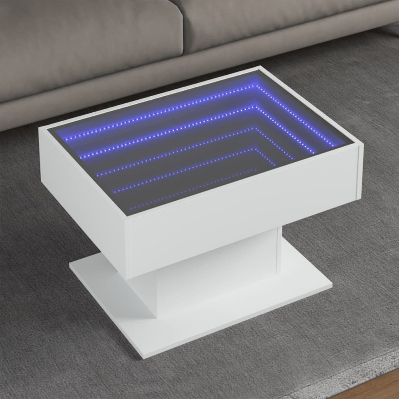 Stolik kawowy z LED, biały, 70x50x45cm, materiał drewnopochodny