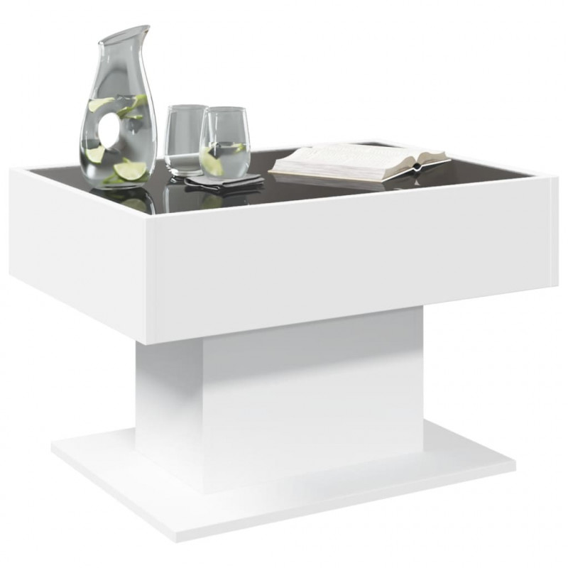 Stolik kawowy z LED, biały, 70x50x45cm, materiał drewnopochodny