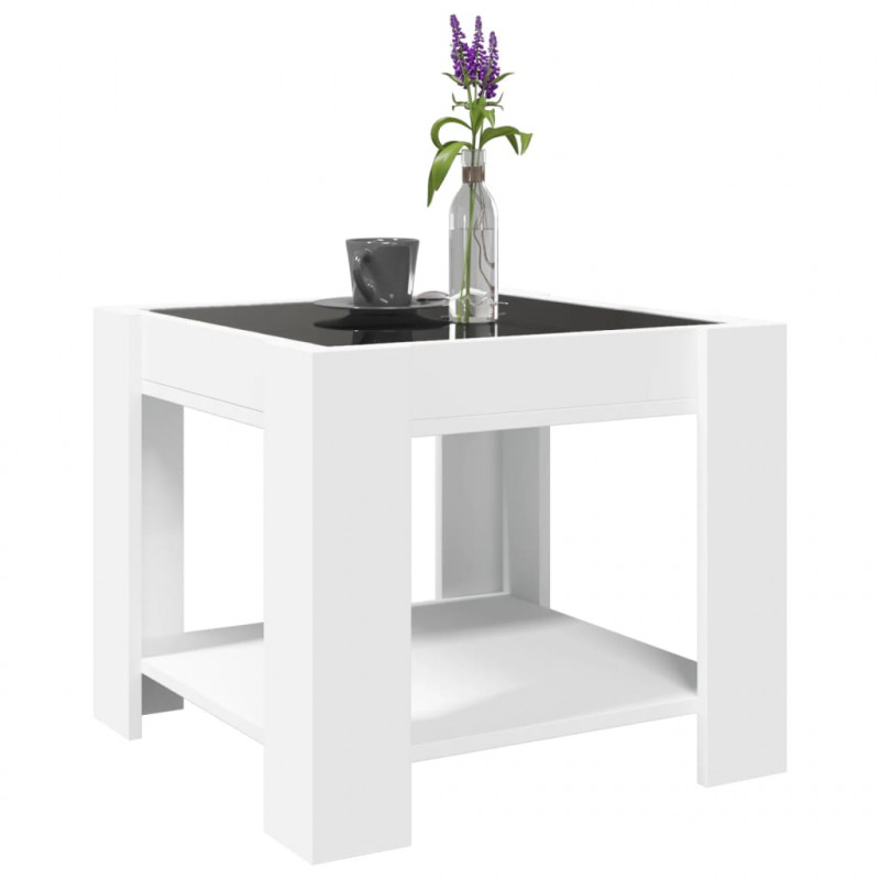 Stolik kawowy z LED, biały 53x53x45 cm, materiał drewnopochodny