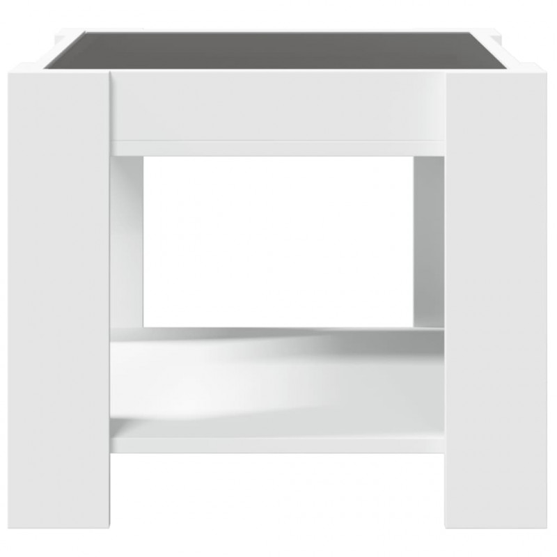 Stolik kawowy z LED, biały 53x53x45 cm, materiał drewnopochodny