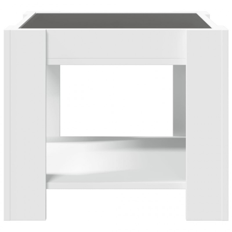Stolik kawowy z LED, biały 53x53x45 cm, materiał drewnopochodny