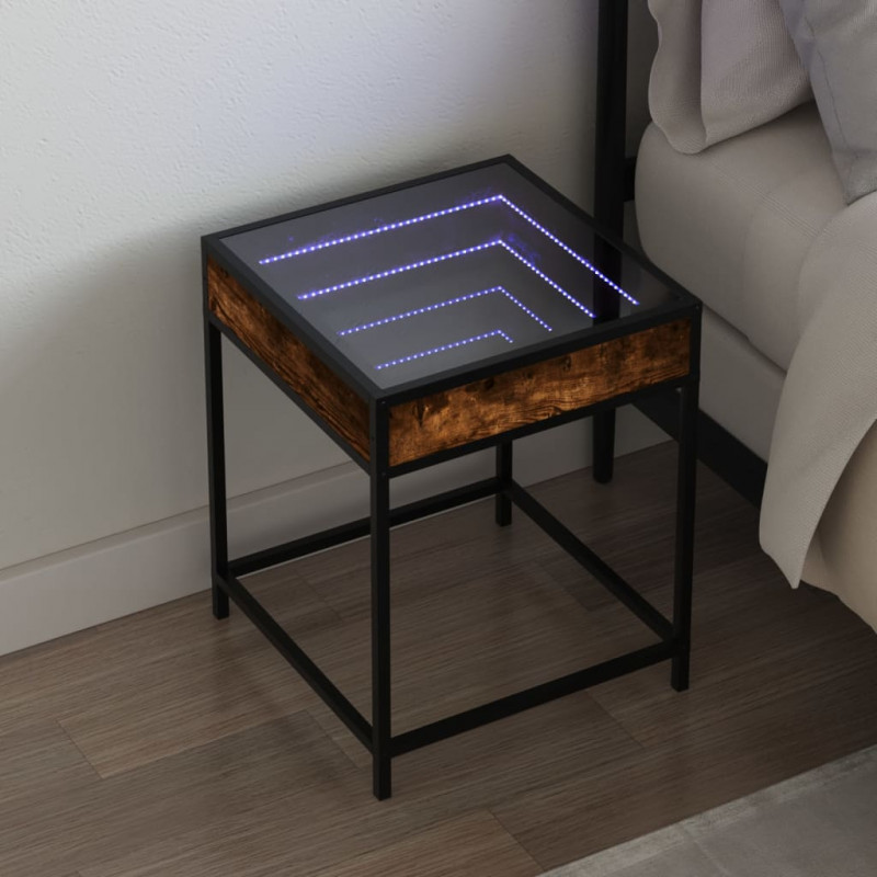 Stolik nocny z LED Infinity, przydymiony dąb, 40x40x51 cm