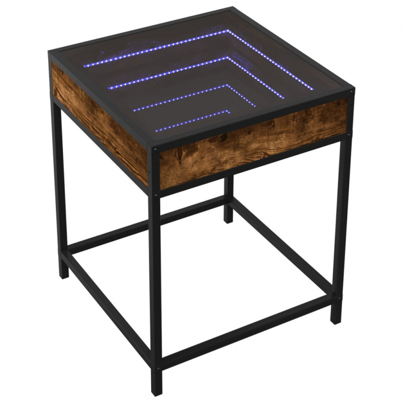 Stolik nocny z LED Infinity, przydymiony dąb, 40x40x51 cm
