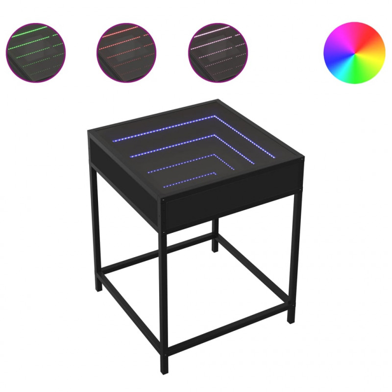 Stolik nocny z LED Infinity, czarny, 40x40x51 cm