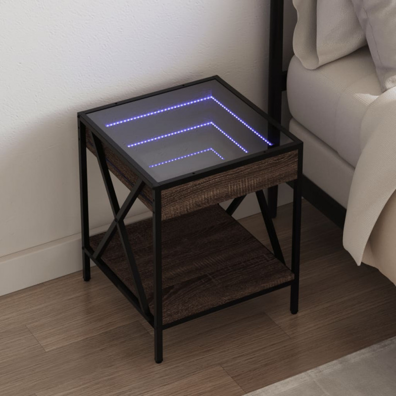 Stolik nocny z LED Infinity, brązowy dąb, 40x40x49 cm