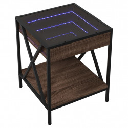 Stolik nocny z LED Infinity, brązowy dąb, 40x40x49 cm