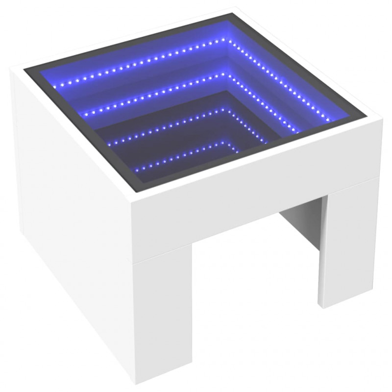 Stolik nocny z LED Infinity, biały, 40x40x30 cm