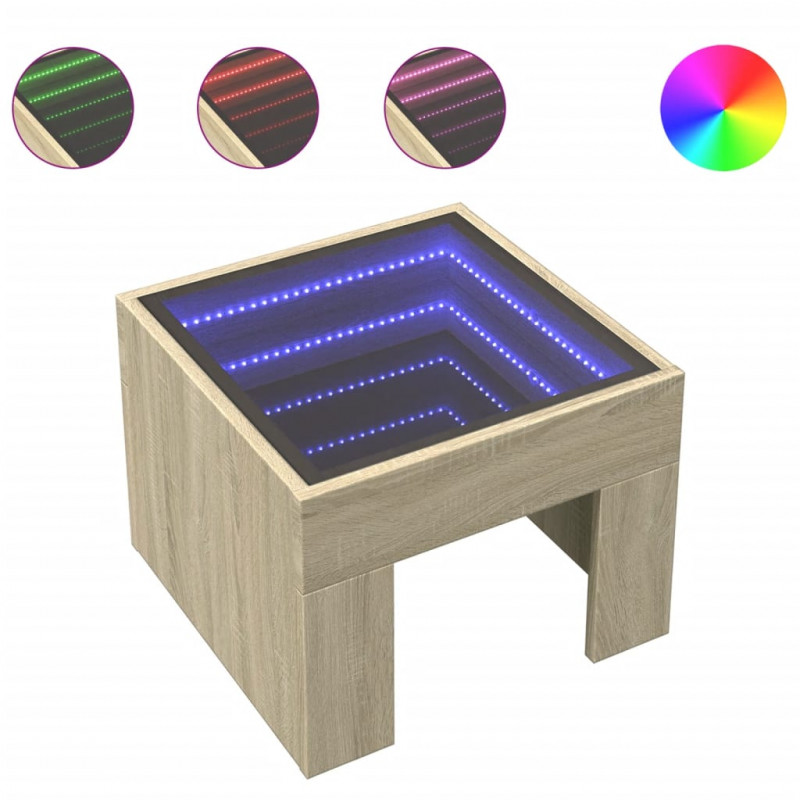 Stolik nocny z LED Infinity, dąb sonoma, 40x40x30 cm