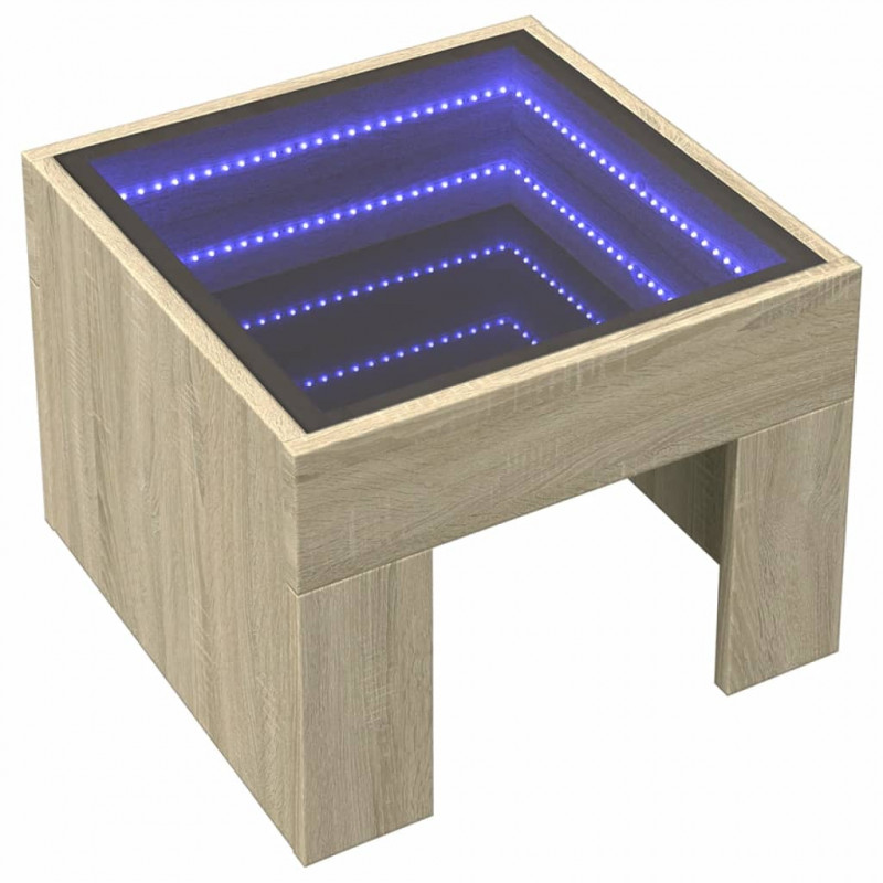 Stolik nocny z LED Infinity, dąb sonoma, 40x40x30 cm