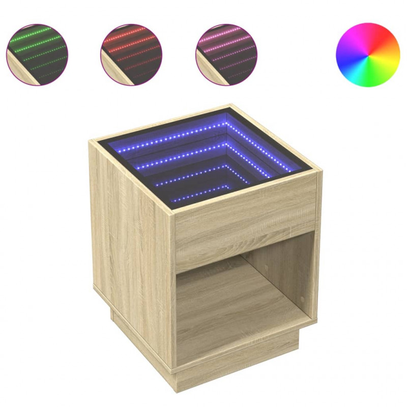 Stolik nocny z LED Infinity, dąb sonoma, 40x40x50 cm