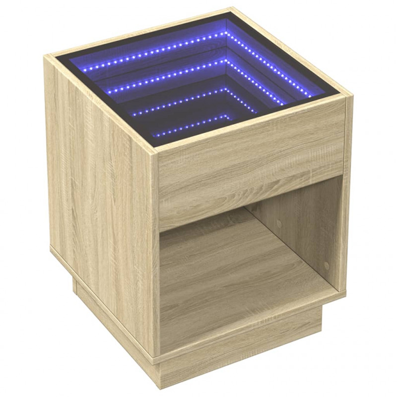 Stolik nocny z LED Infinity, dąb sonoma, 40x40x50 cm
