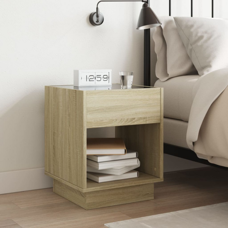 Stolik nocny z LED Infinity, dąb sonoma, 40x40x50 cm