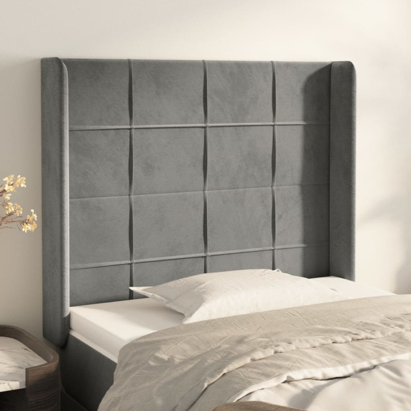 Zagłówek uszak, jasnoszary, 103x16x118/128 cm, aksamit