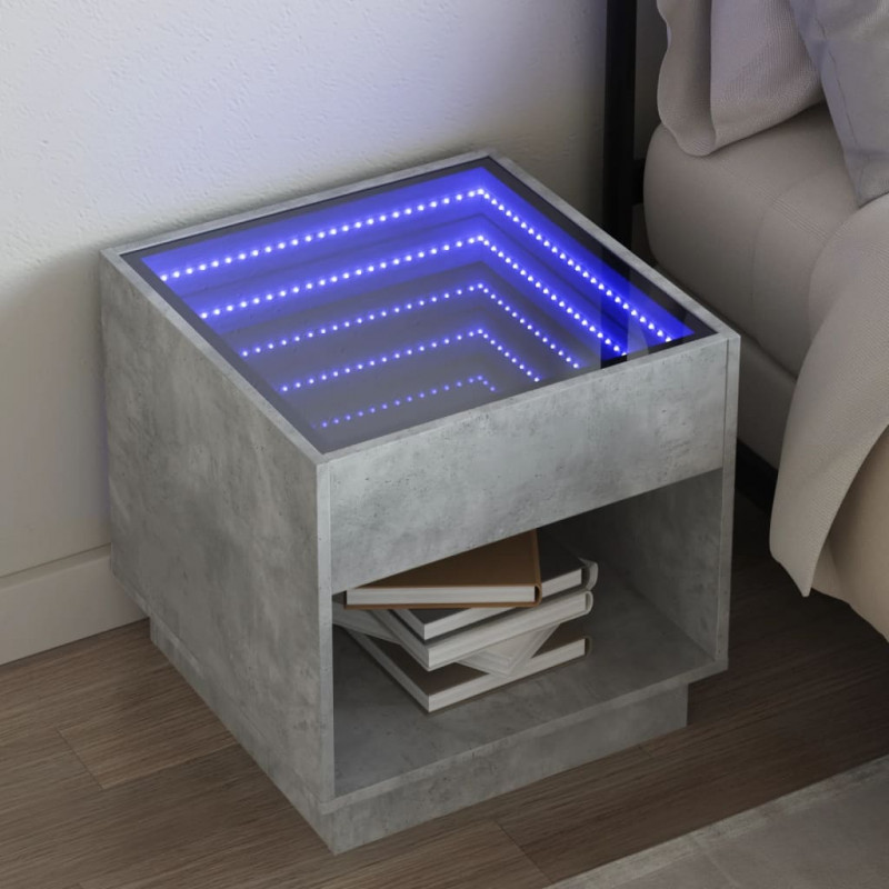Stolik kawowy z LED Infinity, szarość betonu, 50x50x50 cm