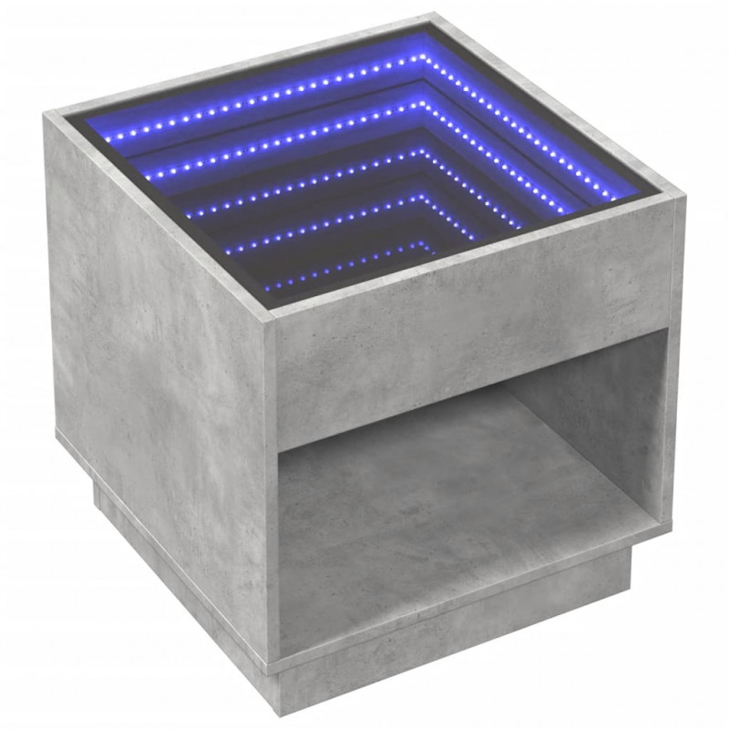 Stolik kawowy z LED Infinity, szarość betonu, 50x50x50 cm