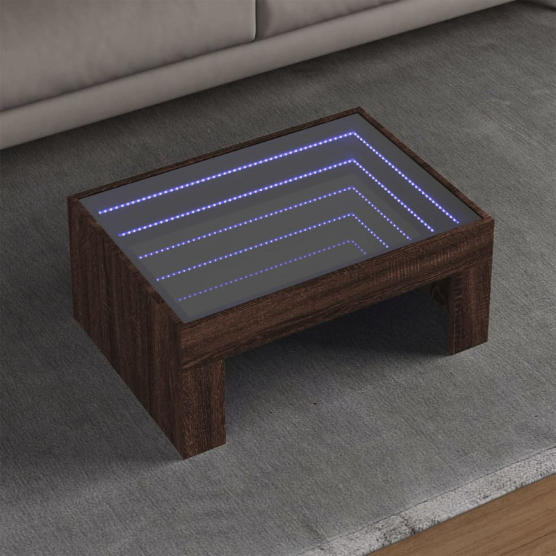 Stolik kawowy z LED Infinity, brązowy dąb, 70x50x30 cm