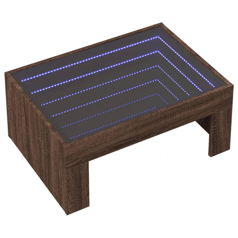 Stolik kawowy z LED Infinity, brązowy dąb, 70x50x30 cm