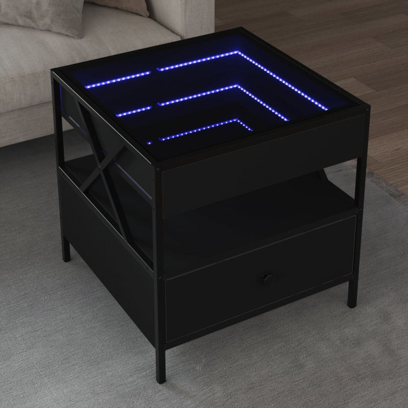 Stolik kawowy z LED Infinity, czarny, 50x50x51 cm