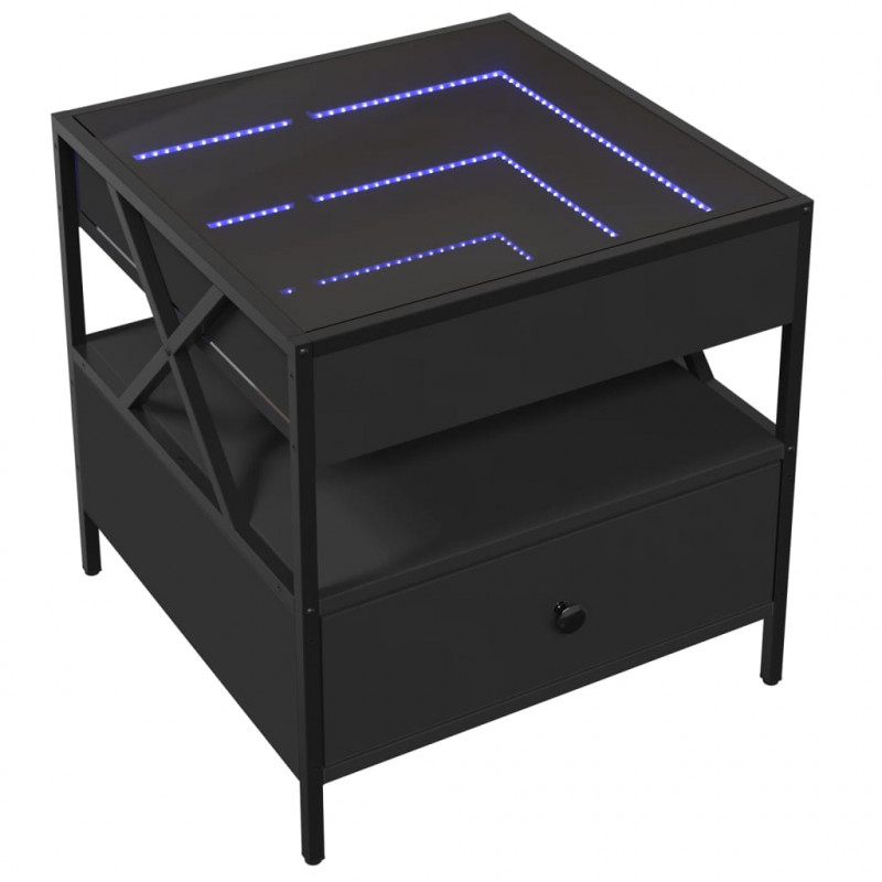 Stolik kawowy z LED Infinity, czarny, 50x50x51 cm
